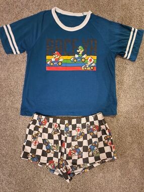 Blue Mario Kart Race Ya Short Pajama Set for Women Size M